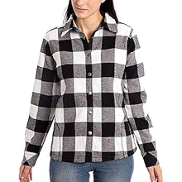 Orvis Tops - Orvis Plaid Fleece lined Shacket Button Down Top Flannel Black and White medium